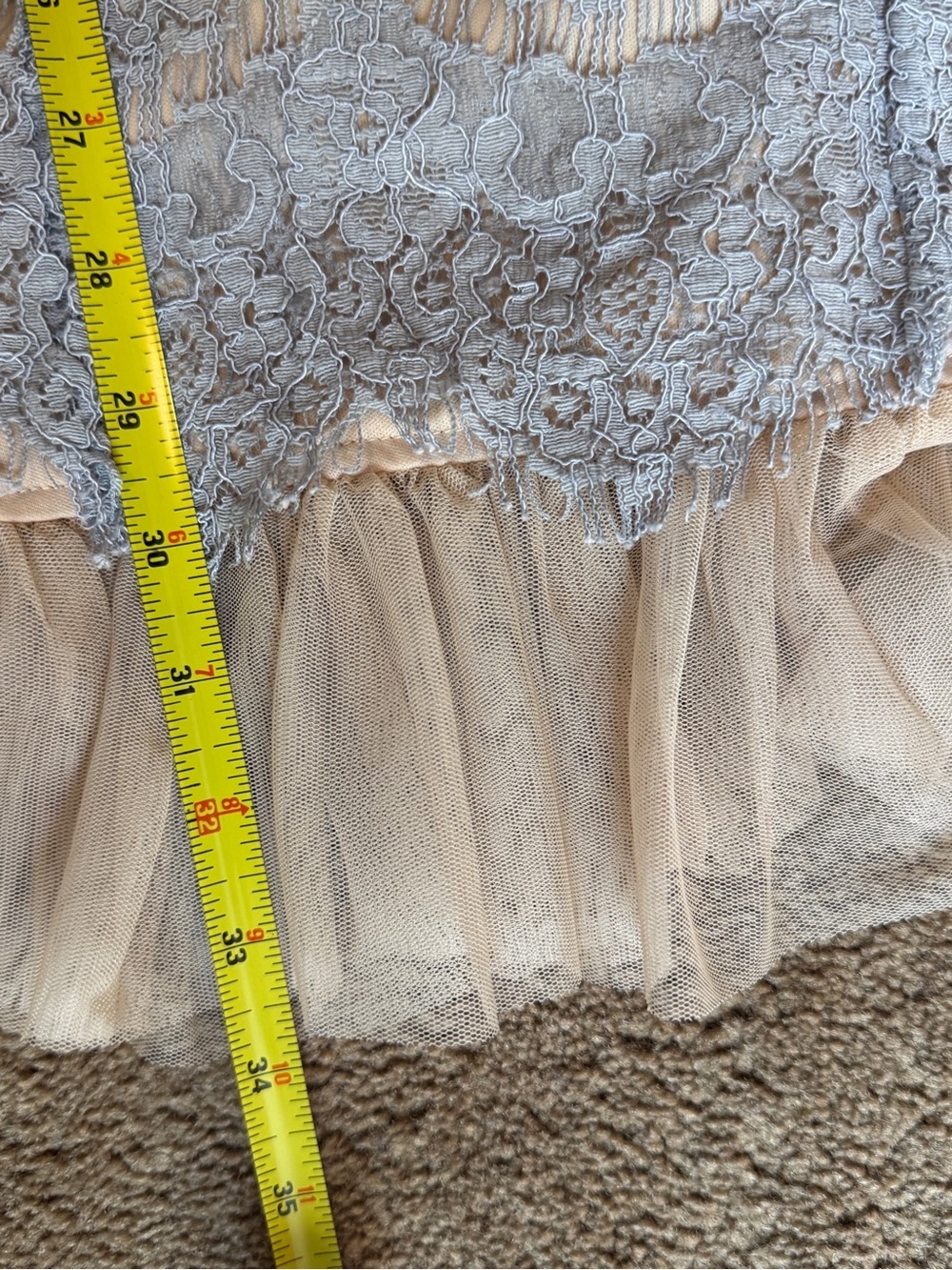 Sleeveless V-Neck Lace Fit & Flare Dress in Light Blue with Cream Hem size S - Picture 7 of 10